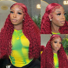 Deep Wave 99J Burgundy Color 13x6 Hd Lace Frontal Wigs Curly Human Hair Wig-4