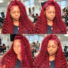 Deep Wave 99J Burgundy Color 13x6 Hd Lace Frontal Wigs Curly Human Hair Wig-5