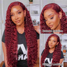 Deep Wave 99J Burgundy Color 13x6 Hd Lace Frontal Wigs Curly Human Hair Wig-2