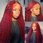 Deep Wave 99J Burgundy Color 13x6 Hd Lace Frontal Wigs Curly Human Hair Wig-1