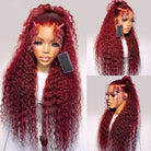 Deep Wave 99J Burgundy Color 13x6 Hd Lace Frontal Wigs Curly Human Hair Wig-3