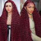 Deep Wave 99J Burgundy Color 13x6 Hd Lace Frontal Wigs Curly Human Hair Wig